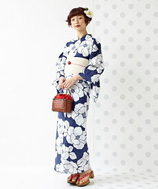 単品 浴衣「大椿」公式 ふりふ ふりふセレクト浴衣 レディース 女性 ゆかた yukata 花柄 総柄 紺地 つばき 椿 レトロ モダン 粋 涼しげ お洒落 華やか シンプル 大人女子 しっとり 大正ロマン 花火 お祭り 20代 30代 40代 大人 粋 ギフ