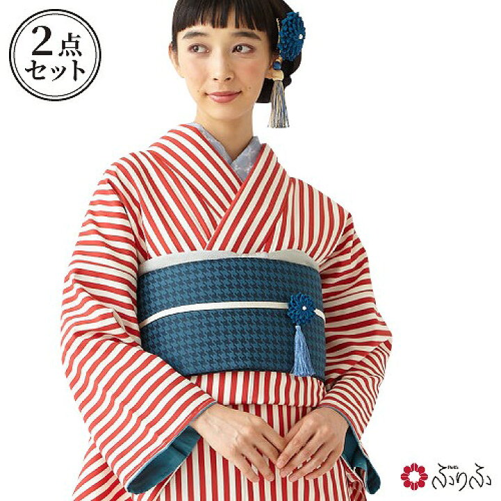 楽天市場 公式 ふりふ 単品 小紋 帯 セット 縞きものセット 2点セット 洗える着物 大正ロマン 半幅 半幅帯 半巾 セット 女性 個性的 結婚式 入学式 卒業式 二次会 初詣 仕立て上がり プレタ フリーサイズ レトロ モダン 幾何学 かわいい 華やか 和柄 和風 縞柄 Furifu