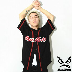 BADBOY OFFICIAL 【LOGO WAPPEN BASEBALL JERSEY SHIRTS】 バッドボーイ ベースボールシャツ 半袖 おしゃれ かわいい かっこいい メンズ レディース 男女兼用 ユニセックス 男女兼用 ユニセックス 黒 紺 灰 ブラック ネイビー グレー M L 122132