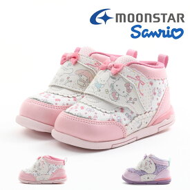 【4/20 20時～4H限定PT10倍】【10%OFF】 ムーンスター moonstar ベビー キッズ 女の子 スニーカー サンリオ SA B029 Sanrio 子供靴 ベビーシューズ かわいい マジックテープ ベルクロ ハローキティ ポチャッコ ポムポムプリン お祝い