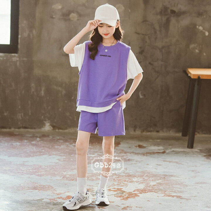 若者の大愛商品 90 韓国子供服 セットアップ Tシャツ ショートパンツ 花柄 紫 夏服
