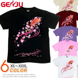 GENJU 桜Tシャツ メンズ 21春夏 綿100％/和柄/半袖/長袖 ブラック/ピンク/ホワイト XS-XXXL
