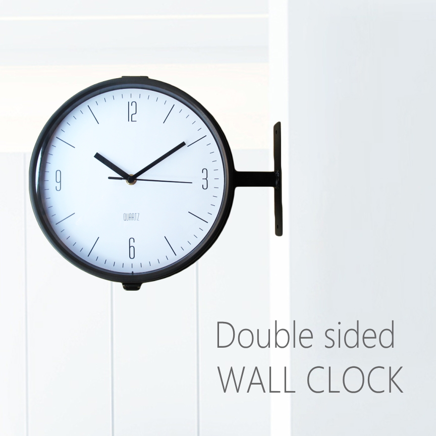  GMS02068 ファッション おしゃれ アートクロック デザイン モダン 静か 静音 ブラック 黒色 ホワイト 白色 壁掛け 掛け時計 両面 両面時計