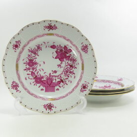 ヘレンド プレート■インドの華 ピンク スーププレート 24.5cm 深皿 4枚セット HEREND 1級品 1