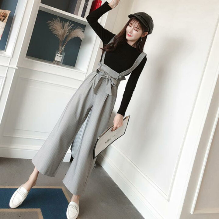 楽天市場 サスペンダー取り出し可の2way様 ワイドパンツ リボンベルト付き ハイウエストパンツ ガウチョパンツ オールインワン サロペット カジュアル パンツ 9分丈 ワイド ゆったり 体型カバー ギュリック