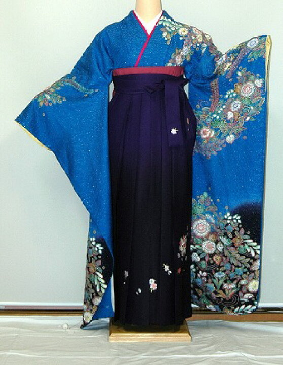 楽天市場】【レンタル】振袖、袴（刺繍はかま）レンタル【青・青紫・緑  