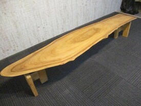 G053 楠 クス 一枚板 テーブル カウンター 棚 椅子 ベンチ 板 天板 ダイニング 座卓 ローテーブル 一枚板テーブル 長さ 219cm 奥行 4～42～47～36～33cm 厚み 4.7cm