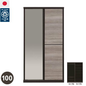 【開梱設置無料】ワードローブ 100cm幅 洋服タンス クローゼット チェスト 日本製 大川家具 完成品 組み合わせ家具 可動棚 石目調(ロック調カラー) 上置きオプション有 Bロング D棚 扉ミラ