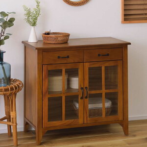 ティンバー キャビネット 中型商品 ( 収納家具 キャビネット ミンディ材 天然木 アンティーク スリム 省スペース 小さめ 黒アイアン ブラウン 収納 扉付き 棚付き 引き出し付き ガラス扉 お