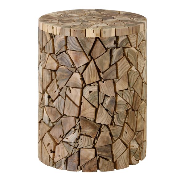 チーク材を組み合わせた個性的なウッドスツール シンプルな形で使い方は様々 花台やサイドテーブルとしても使用できます ランダムにカットされた木材を組み合わせています Azmy ウッドスツール 椅子 チェア 円柱形 店舗良い ウッドピース 公式 木 台 チーク材 木目 サイドテーブル