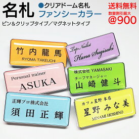 名札 ネームプレート 【クリアドーム名札シリーズ】 ファンシーカラー 穏やかで ほんのり温い やわらかい印象の ネームプレート そら もも ひまわり みどり むらさき オレンジ パステル 調 クリップ 安全ピン マグネット タイプ 送料無料 数量割引 最大税込900円[NA-104]