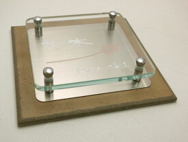 表札 戸建 ガラス シルバーステンレス タイル 正方形 195角 二世帯可 文字色 書体 レイアウト変更可