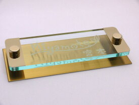 表札 マンション 戸建て ステンレス ガラスアクリル サイズ オーダー ゴールド 装飾金具付き 裏面レーザー彫刻 二世帯 書体 レイアウト 変更可