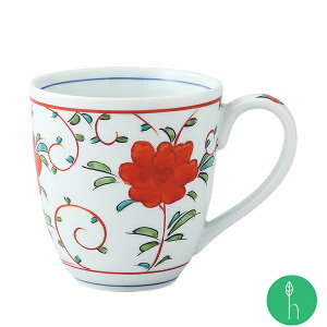 染錦万歴牡丹 マグカップ(約12×8×9cm・約300cc)浜陶 幸祥窯 和 食器 モダン おしゃれ 北欧 料理 贈り物 御祝 プレゼント 日本製 磁器 陶器
