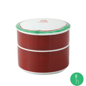 赤絵椿 丸二段重 (約φ9×8cm)浜陶 光玉 和 食器 モダン おしゃれ 北欧 料理 贈り物 御祝 プレゼント 日本製 磁器 陶器