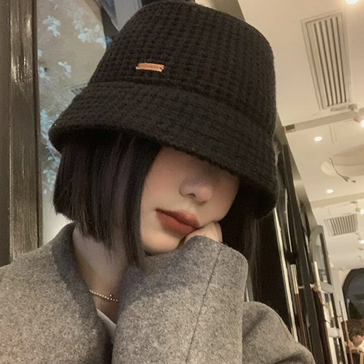 帽子 ニット帽 レディース おしゃれ ファッション 秋冬 レディース ウール 暖かい 小顔効果 バケットハット カジュアル シンプル ストラップ ブラウン かわいい