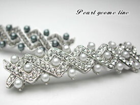 【追跡可能メール便 送料無料】【ヘアピン】パールジオメライン［結婚式 パーティ キラキラ パール ラインストーン クリスタル ヘッドアクセ ヘアアクセサリー 髪飾り］