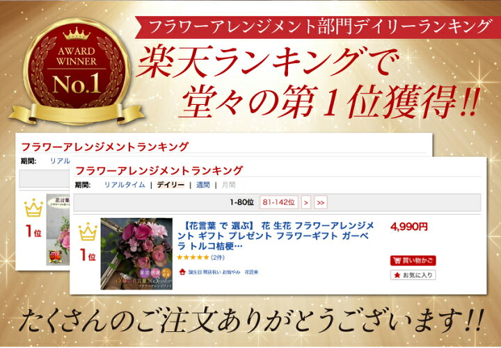 楽天市場 花言葉 で 選ぶ 花 生花 フラワーアレンジメント ギフト プレゼント フラワーギフト ガーベラ トルコ桔梗 薔薇 感謝 応援 幸せ 送料無料 誕生日 記念日 結婚記念日 結婚祝い 開店祝い 還暦 古希 女性 妻 母 女性 花匠美ブランド 誕生日 開店祝い