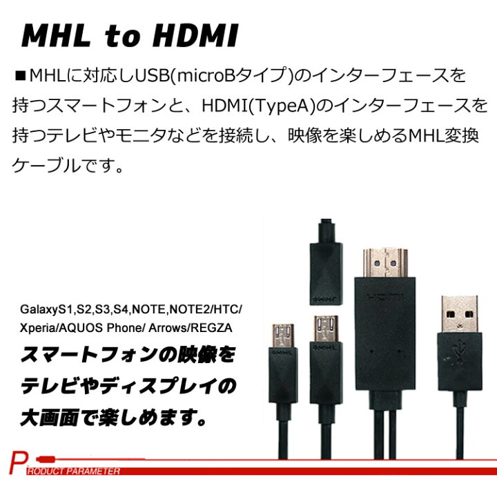 楽天市場 Mhl To Hdmi変換ケーブル スマホ対応hdmiケーブル Galaxy S1 S2 S3 S4 Note2 Htc Lg スマートフォン用 Usb Aコネクタ付 1 8m ｈａｎｙｅ ｍａｒｔ