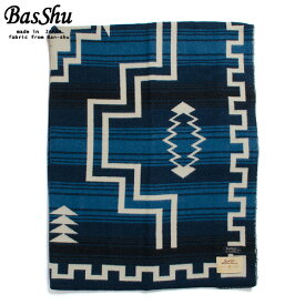 BasShu バッシュ ウールブランケット 153×180 ジャガード ナバホ 泉大津 日本製 Wool Blanket ブルー