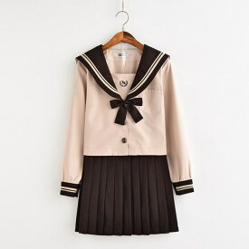 セーラー服 3点セット ハロウィン レディース制服 コスプレ 上着＋スカート＋蝶結び 大きいサイズ 衣装 仮装 学生服 コスチューム 茶色 長袖 上下セット 女子制服 JK制服 高校生 コスプレ衣装 可愛い JK服 学園祭 大人 セクシー Osaka Haru