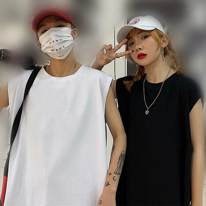楽天市場 男女兼用 Tシャツ ノースリーブ タンクトップ メンズ レディース おしゃれ ドライ ファッション カットソー 袖なし カップルコーデ 夏 無地 黒 白 運動 インナー 普段着 フィットネス 海 通学 トレーニングウェア Luckland