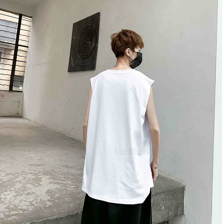 楽天市場 男 ジュニア Tシャツ ノースリーブ タンクトップ メンズ ファッション シンプル おしゃれ カットソー 袖なし 夏 無地 月模様 白 黒 普段着 私服 インナー カップルコーデ 通学 外出 海 撮影 運動 袖なしティーシャッツ Luckland
