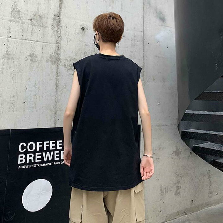 楽天市場 男 ジュニア Tシャツ ノースリーブ タンクトップ メンズ ファッション シンプル おしゃれ カットソー 袖なし 夏 無地 月模様 白 黒 普段着 私服 インナー カップルコーデ 通学 外出 海 撮影 運動 袖なしティーシャッツ Luckland