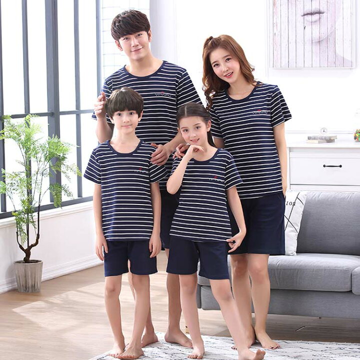 楽天市場 パジャマ ルームウェア 親子 ペアルック Tシャツ 半ズボン 親子ペア 半袖 ボーダー柄 シンプル 黒ズボン 親子コーデ 女性用 男性用 子供用 ナイトウェア 部屋着 普段着 お揃いコーデ Luckland