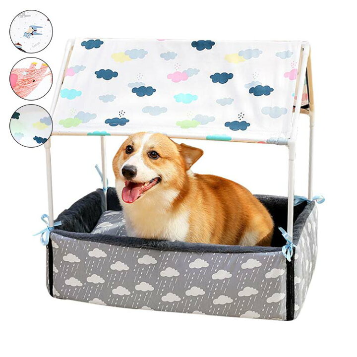 楽天市場 送料無料 ペット用品 犬 猫 小型犬 ベッド 屋根付き テント 天蓋 ドッグハウス スクエア 室内用 寝床 猫用ベッド 可愛い 小屋 プリント おしゃれ ハウス 可愛い ユニーク ペットハウス Luckland