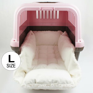 丈夫な8号帆布生地 キャリークッションベッド オフホワイトファー Lサイズ / ヘレンズ ペットベッド 犬 猫 キャンピング ペット クレートマット クレートクッション クレートベッド