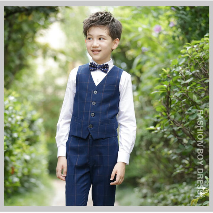楽天市場】男の子 スーツ フォーマル4点セット チェック柄 ベスト  
