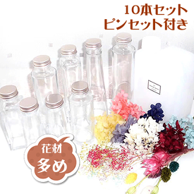 ＼クーポン配布／ ハーバリウム キット 瓶 オイル 花材 スターターキット 花材 あじさい かすみ草 ピンセット 2本 オイル 瓶10本セット Atelier memi アトリエメミ
