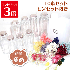 ＼クーポン配布／ ハーバリウム キット 瓶 オイル 花材 スターターキット 花材 あじさい かすみ草 ピンセット 2本 オイル 瓶10本セット Atelier memi アトリエメミ