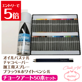 ＼クーポン配布／ チョークアート キット 入門セット 画材 50本 黒板 オイルパステル チョーク 画材セット ぺんてる オイルパステル マットバーニッシュ チャコペーパー ブラックペンシル ホワイトペンシル アトリエメミ