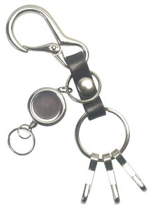 栃木レザー キーホルダー メンズ レディース【日本製】栃木レザー&カラビナ&リールキー&キーフック×3 シルバーニッケルカラー キーホルダー アクセサリー プレゼント 贈り物 ハイスタイ