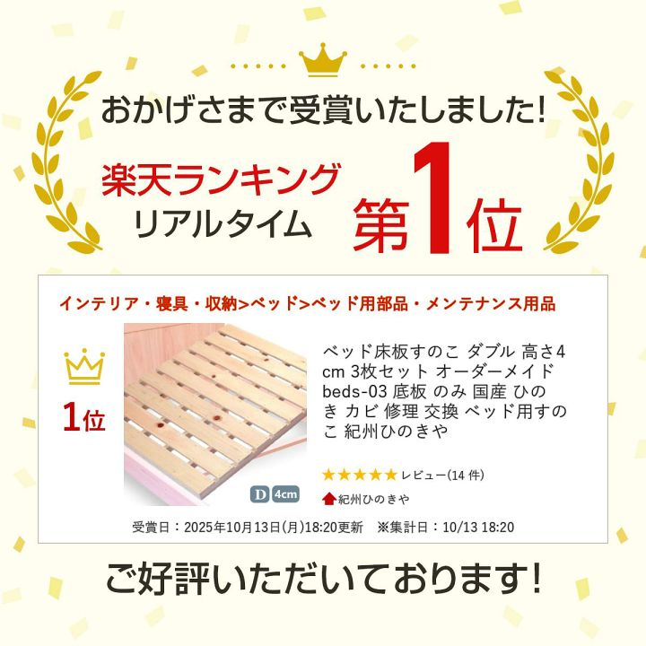 楽天市場】ベッド床板すのこ ダブル 高さ4cm 3枚セット オーダーメイド