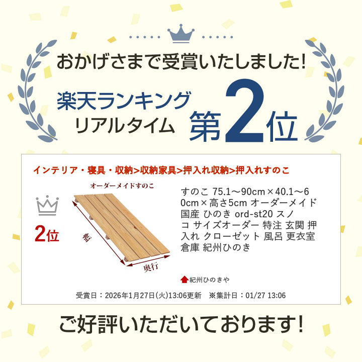 楽天市場】すのこ 75.1〜90cm×40.1〜60cm×高さ5cm オーダーメイド 国産