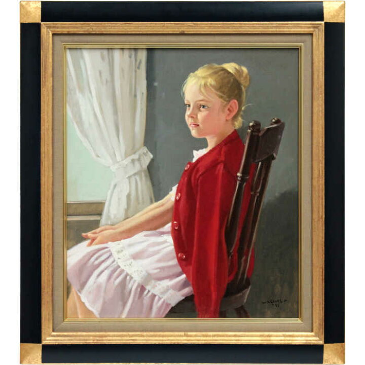 楽天市場】絵画 山岸正巳 油絵・油彩画 『赤いカーディガン』 人物  