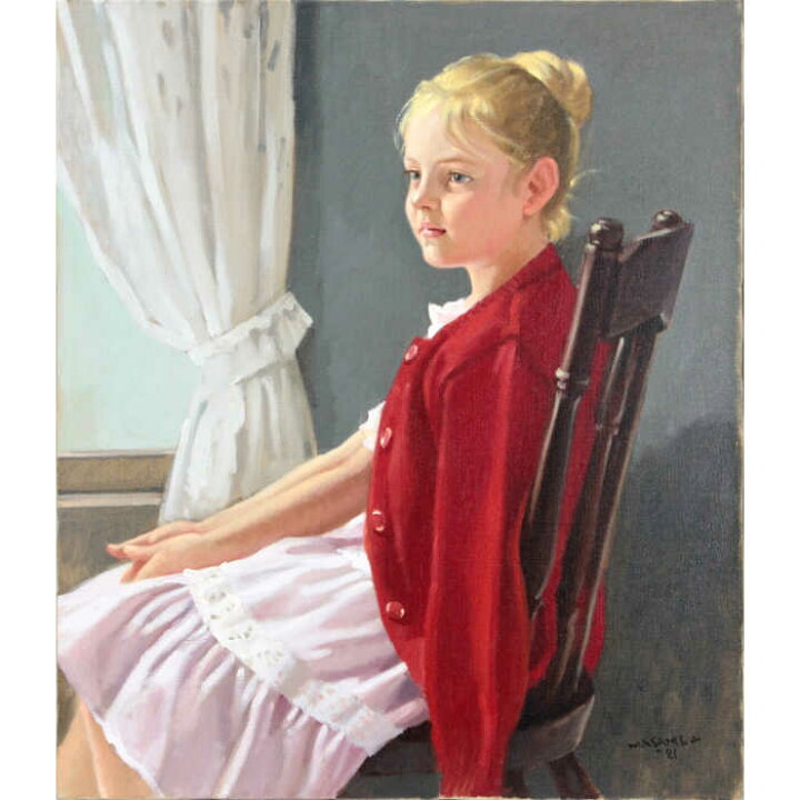 楽天市場】絵画 山岸正巳 油絵・油彩画 『赤いカーディガン』 人物  