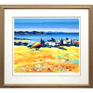 絵画 ベルナール・ケルフィリー シルクスクリーン 版画 『コルシカの海辺』 海 空 風景 外国風景 カラフル メルヘン 優しい 明るい 穏やか 美術品 アート