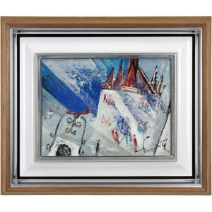 絵画 西村計雄 油絵・油彩画 『レマン湖』 城 建造物 湖 風景 外国風景 幻想的 明るい 爽やか 一点物 美術品 アート にしむらけいゆう