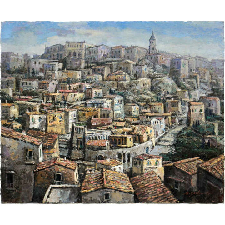 楽天市場】絵画 吉本哲 油絵・油彩画 『マテーラ展望』 家 建造物 風景 