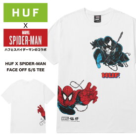 HUF X SPIDERMAN ハフ スパイダーマン コラボ Tシャツ 半袖 数量限定 S~XXL ストリート スケート ファッション メンズ レディース 男女兼用 スケート ブランド S M L XL プレゼント フロントプリント zozo town TS02054 FACE OFF TEE WHITE TS02061HO22 白 MAVEL ゾゾタウン