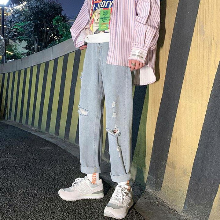 楽天市場 ストレートパンツ デニムパンツ ワイドパンツ メンズ ダメージ ジーンズ ボトムス ダメージデニム バギーパンツ かっこいい ファッション 秋服 秋 秋冬 アメカジ ストリート系 ゆるカジ Atic
