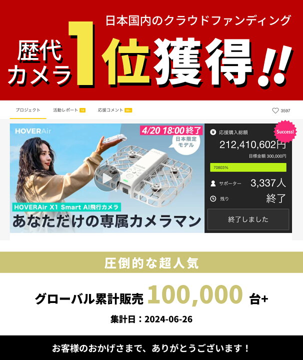 楽天市場】HOVERAir ドローン AI飛行カメラ＋充電ハブ＋バックアップ 