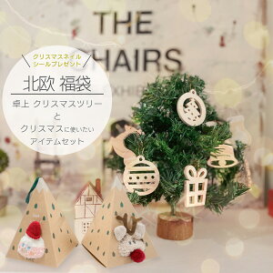 【 30日ポイント最大5倍 】福袋 卓上ツリー 北欧 インテリア 国産ひのき 日本製 木製オーナメント ルームソックス 2足セット DIY オーナメント 子供プレゼント