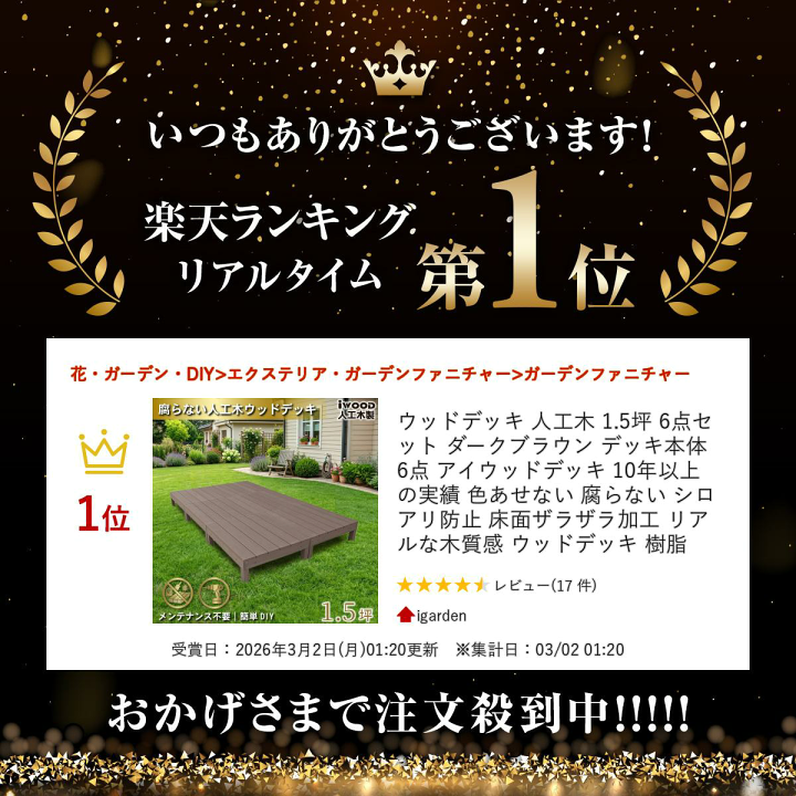 楽天市場】ランキング入賞！ ウッドデッキ 人工木 1.5坪 6点セット