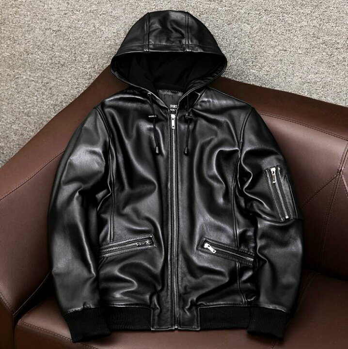 楽天市場】新品 レザージャケット 上品 フード付き本革 高級羊革 