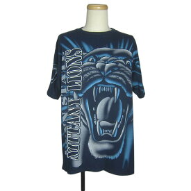 【中古】Tシャツ NITTANY LIONS プリントtシャツ メンズL カレッジ スポーツチーム ネイビー色 レトロ アメリカ輸入古着 アニマルプリント